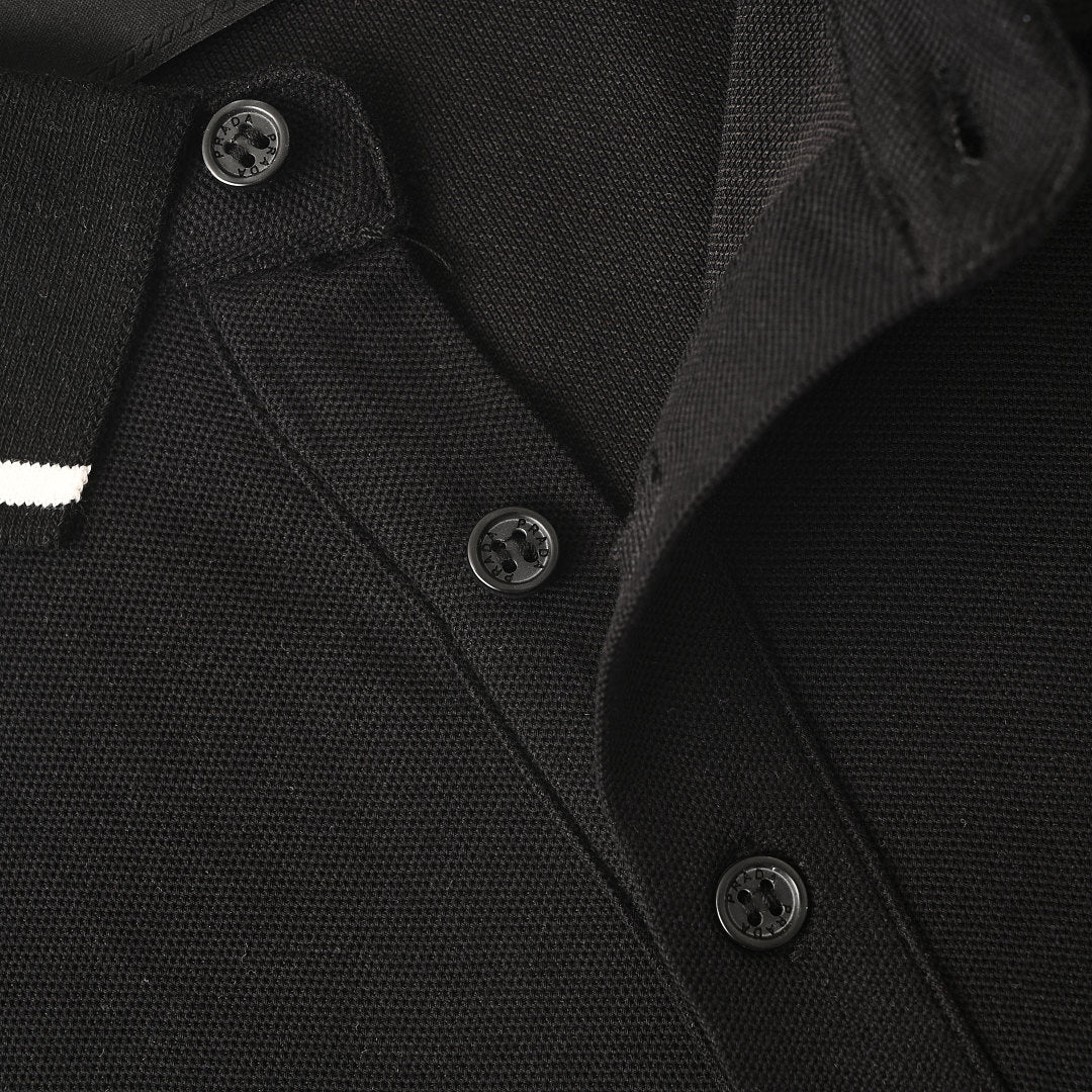 PRADA Short-Sleeve Polo Shirt with Black Stripe Detail