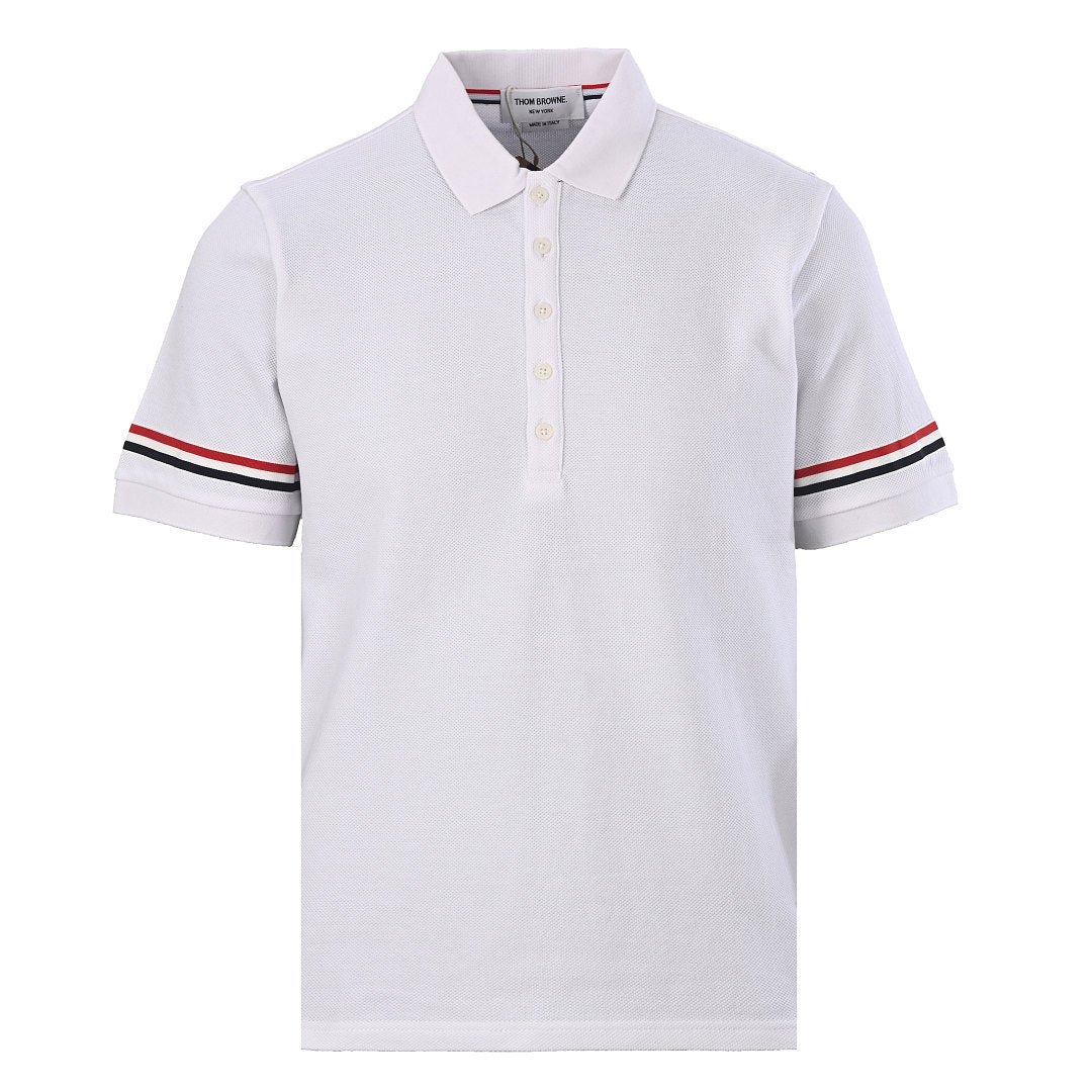 Thom Browne RWB Stripe Cuff Piqué Polo Shirt – White