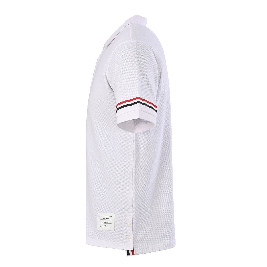 Thom Browne RWB Stripe Cuff Piqué Polo Shirt – White