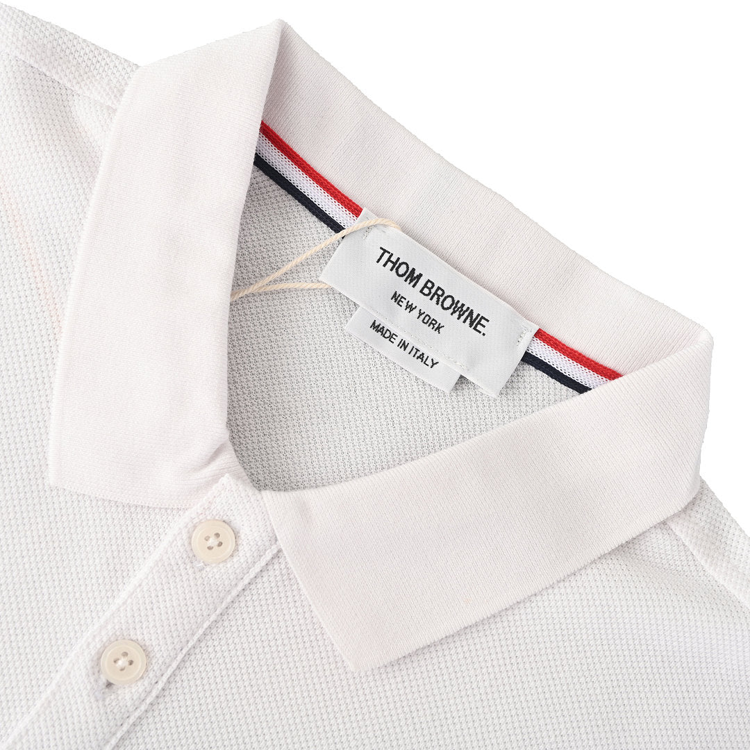 Thom Browne RWB Stripe Cuff Piqué Polo Shirt – White