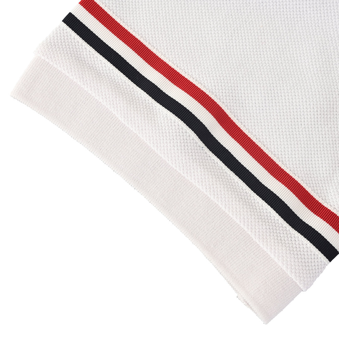 Thom Browne RWB Stripe Cuff Piqué Polo Shirt – White