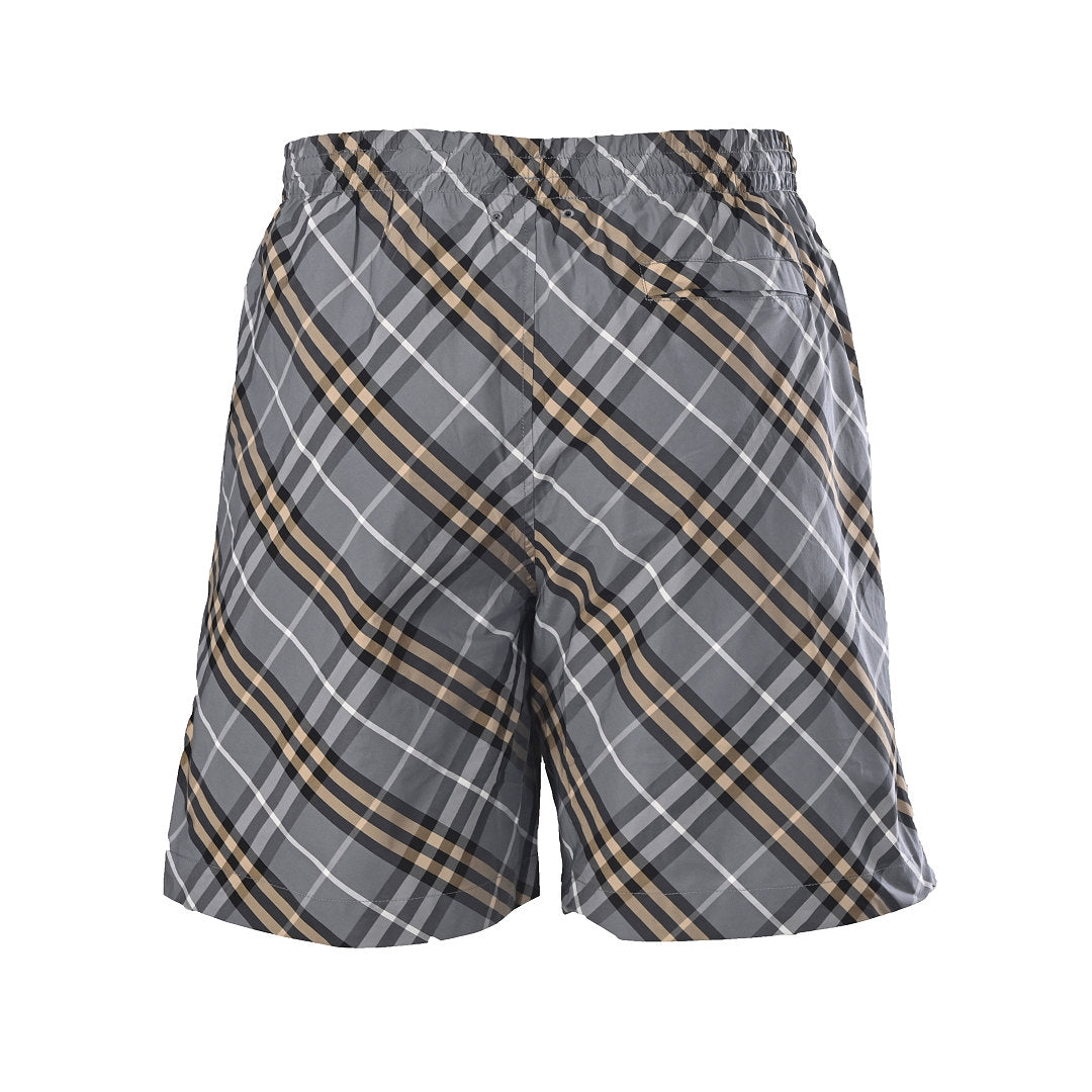 BURBERRY Grey-Green Twill Check Shorts