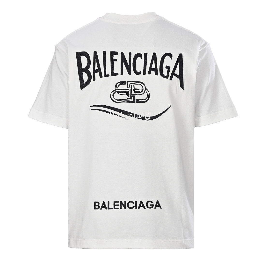 Balenciaga Crewneck T-Shirt – Multi-Layer Wave Embroidery