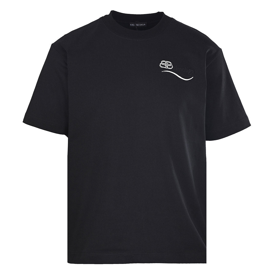 Balenciaga Crewneck T-Shirt – Multi-Layer Wave Embroidery