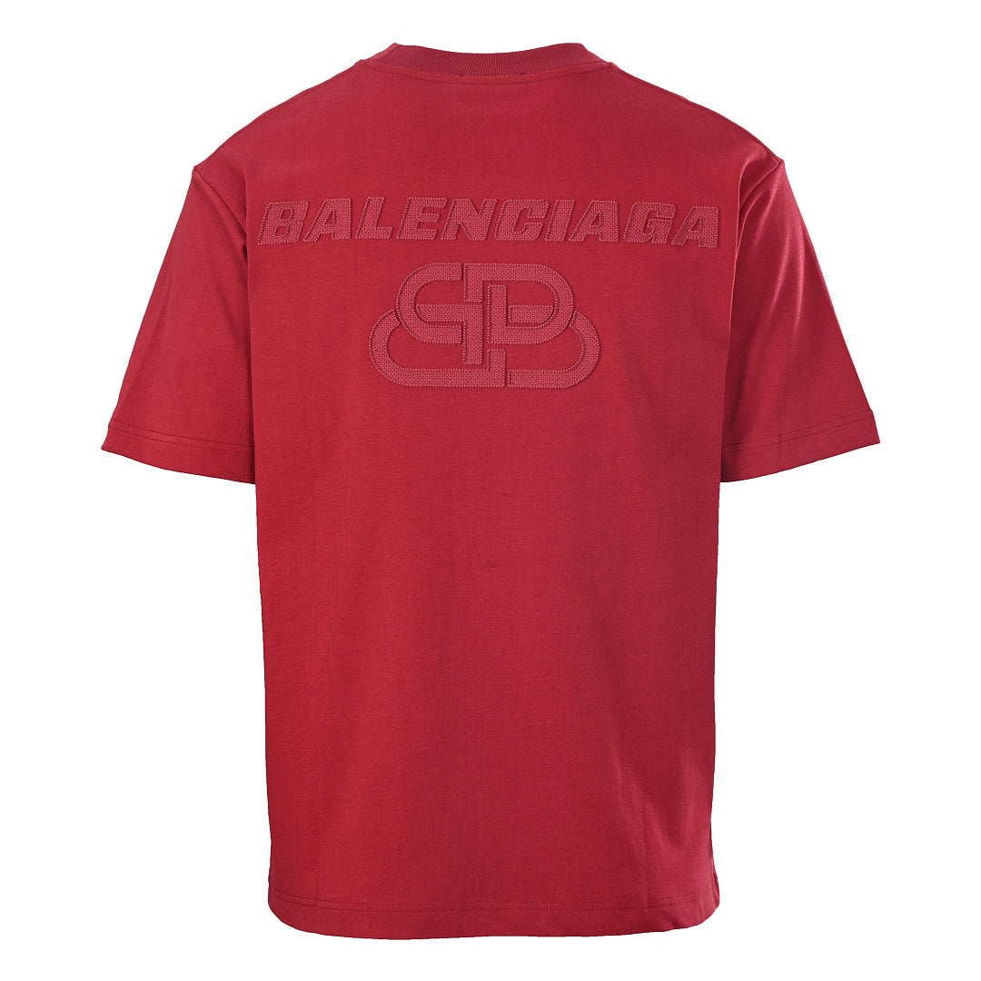 Balenciaga BB Buckle Logo Embroidered T-Shirt – Red