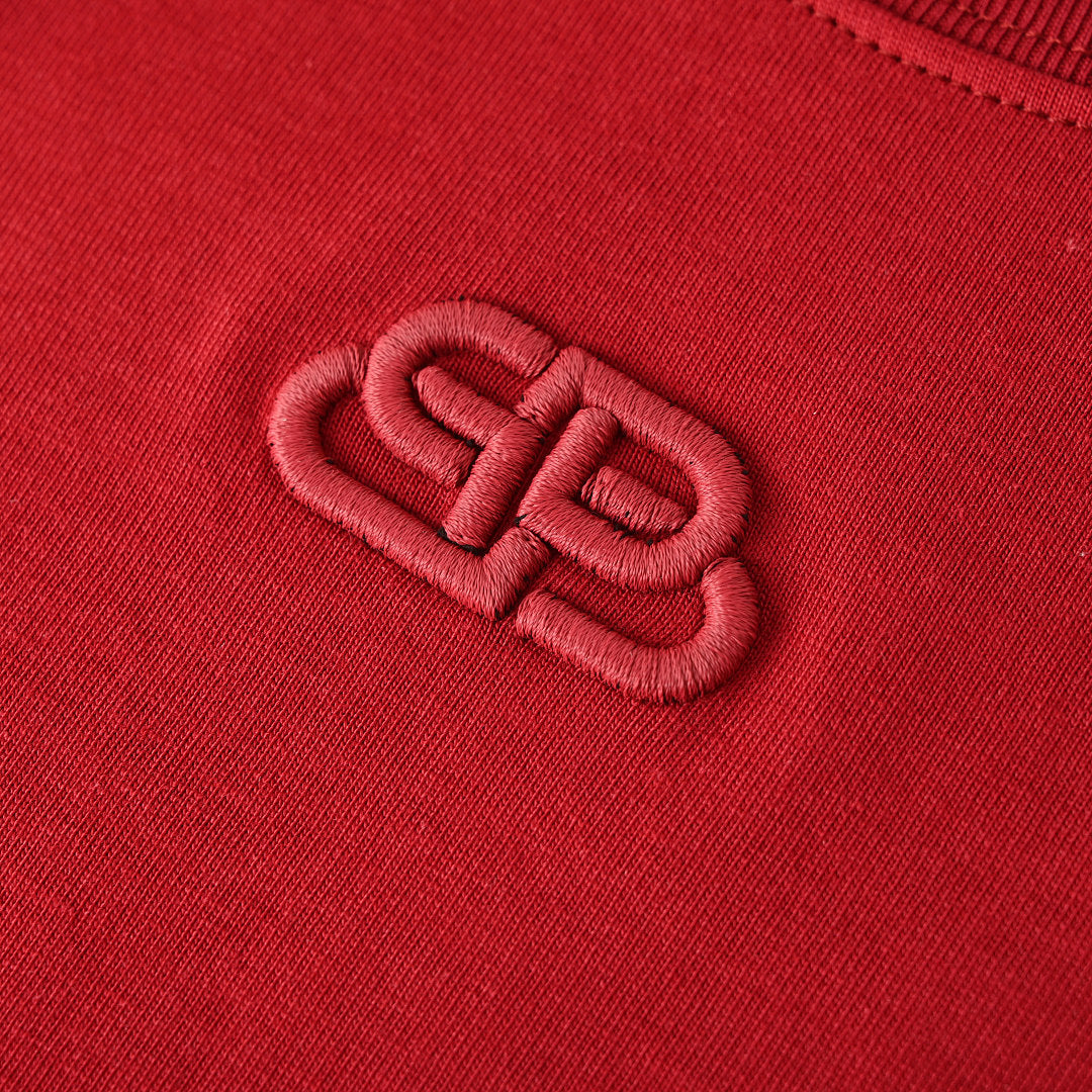 Balenciaga BB Buckle Logo Embroidered T-Shirt – Red