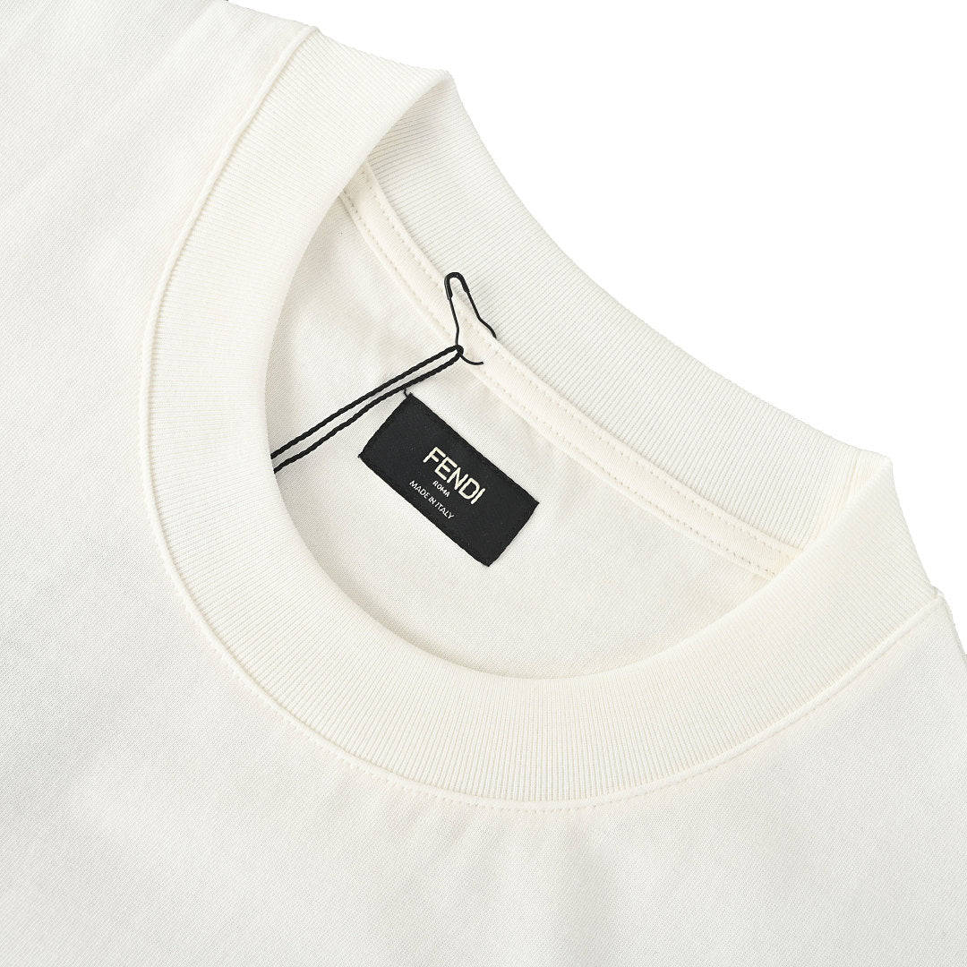 Fendi Roma Diagonal Embroidered Logo T-Shirt — Off-White