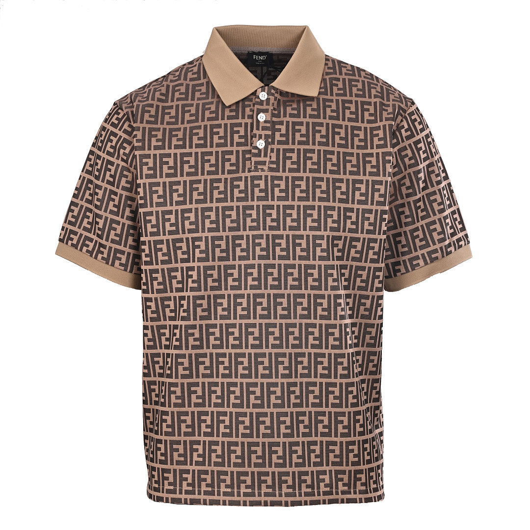 Fendi Roma All-Over FF Monogram Jacquard Polo Shirt — Brown