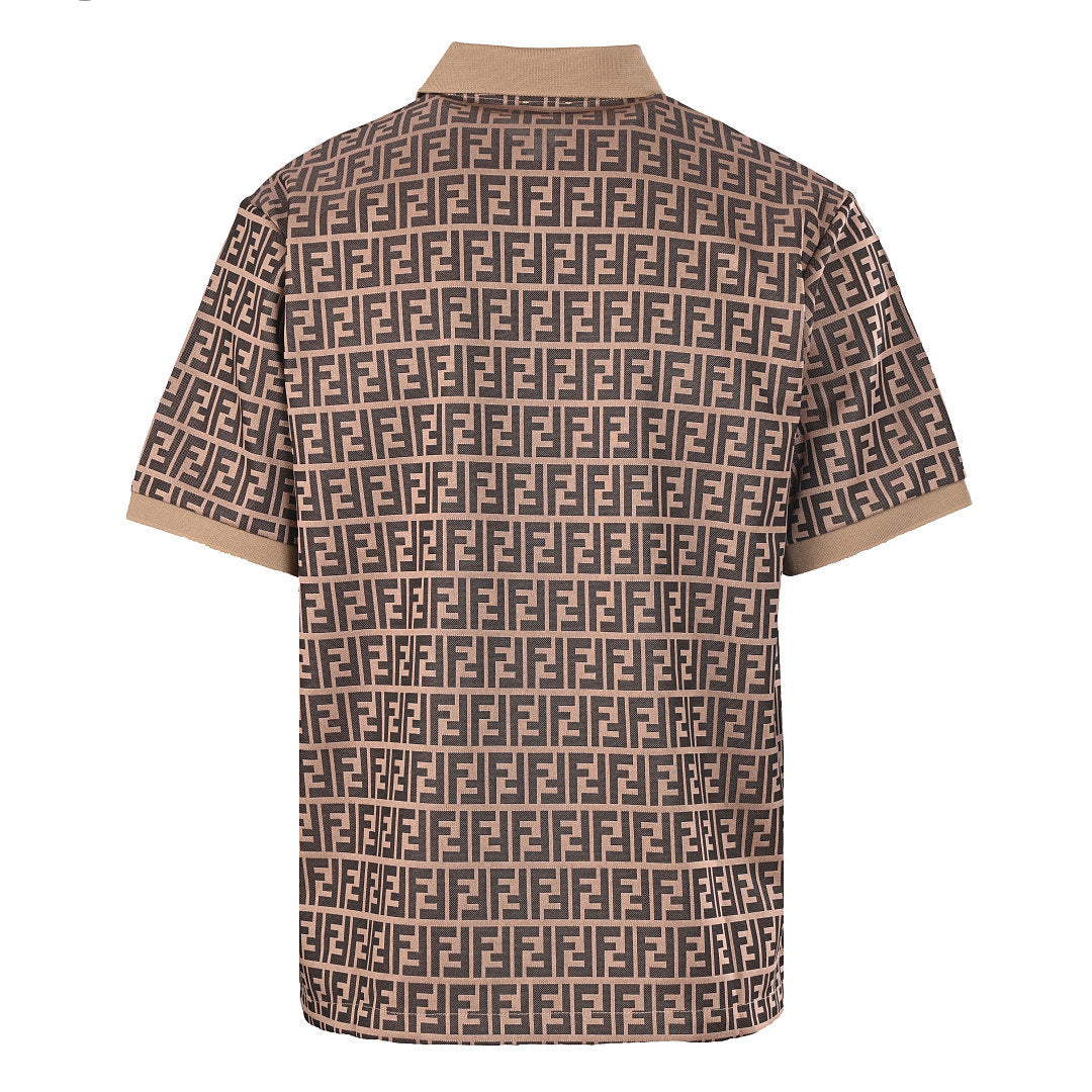 Fendi Roma All-Over FF Monogram Jacquard Polo Shirt — Brown