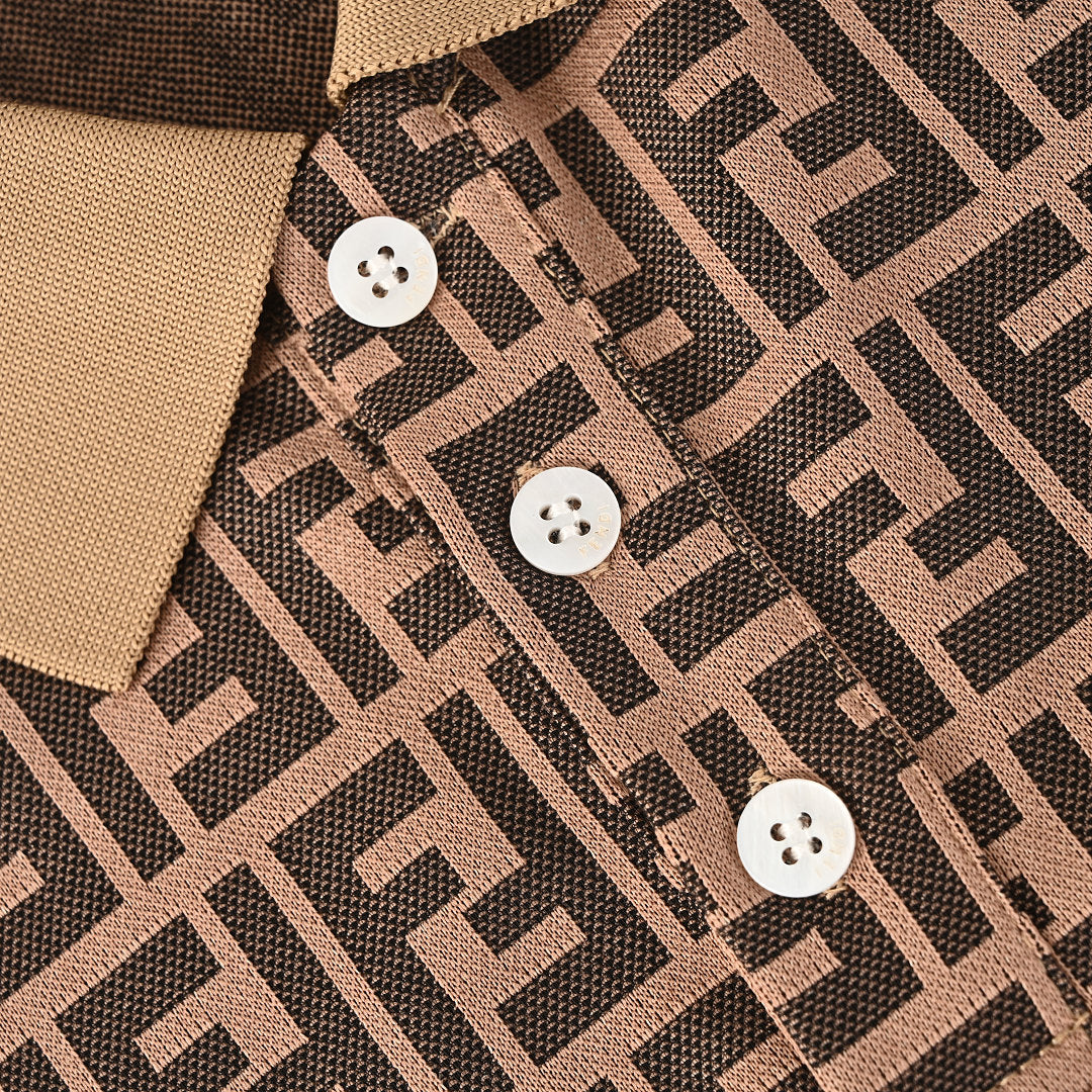 Fendi Roma All-Over FF Monogram Jacquard Polo Shirt — Brown
