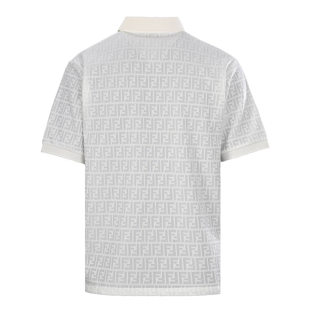 Fendi Roma All-Over FF Monogram Jacquard Polo Shirt — White