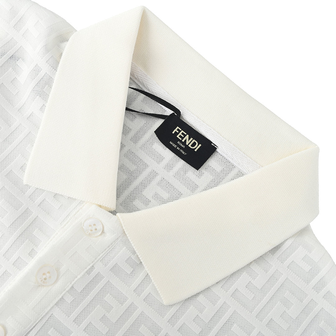 Fendi Roma All-Over FF Monogram Jacquard Polo Shirt — White