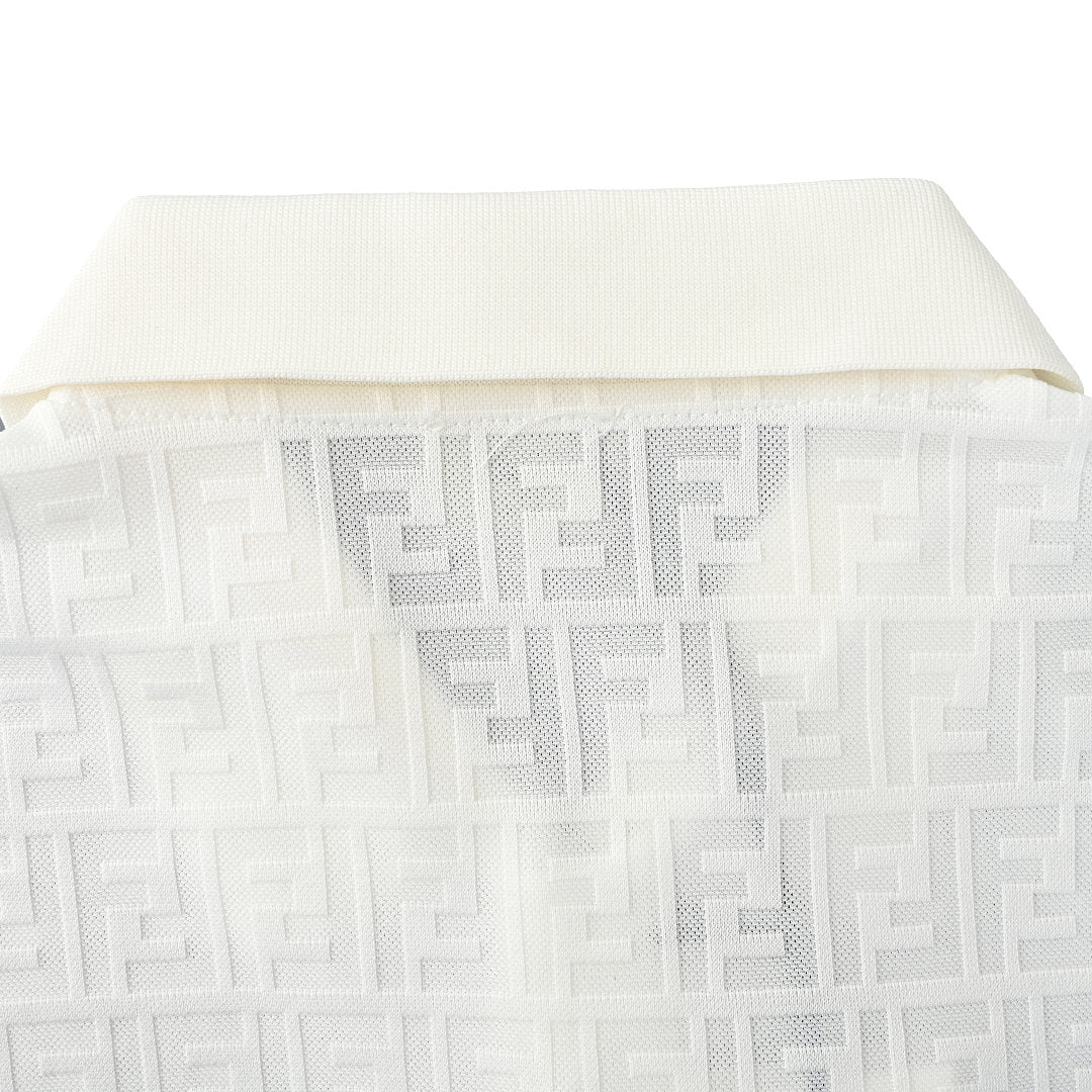 Fendi Roma All-Over FF Monogram Jacquard Polo Shirt — White