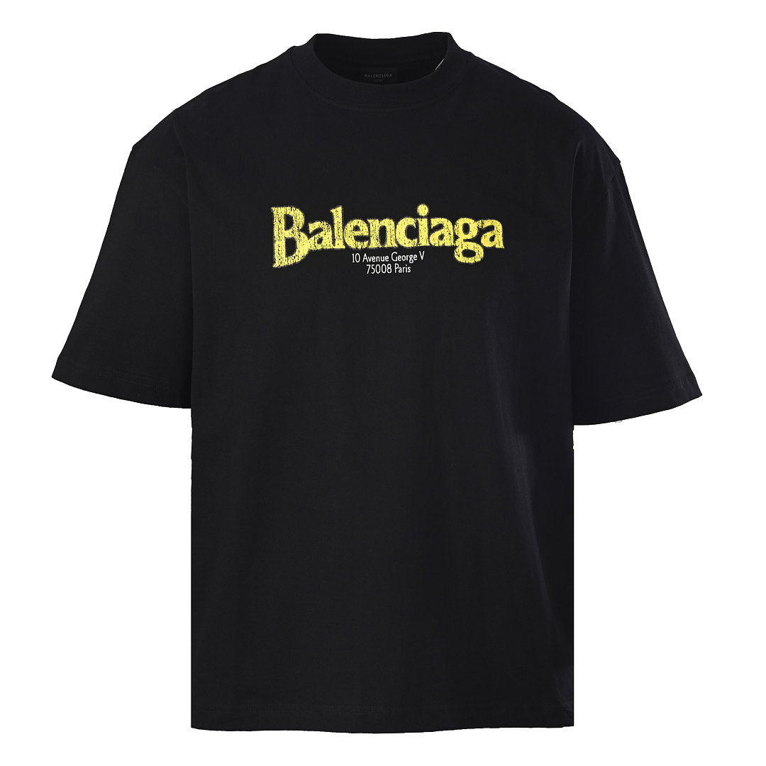 Balenciaga Archive Cracked Gold Logo T-Shirt – Black