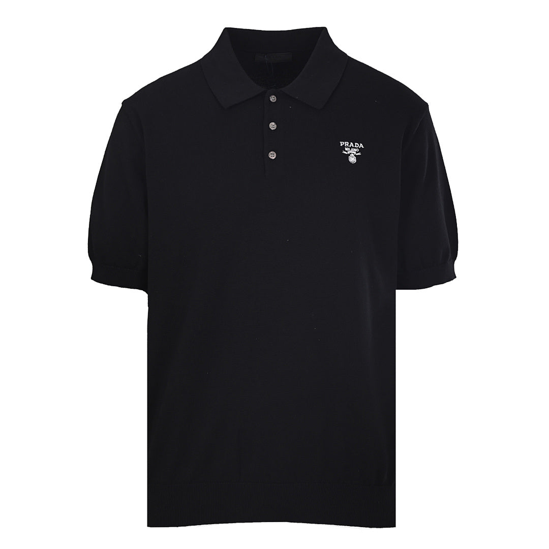 PRADA Embroidered Logo Short-Sleeve Knit Polo Shirt