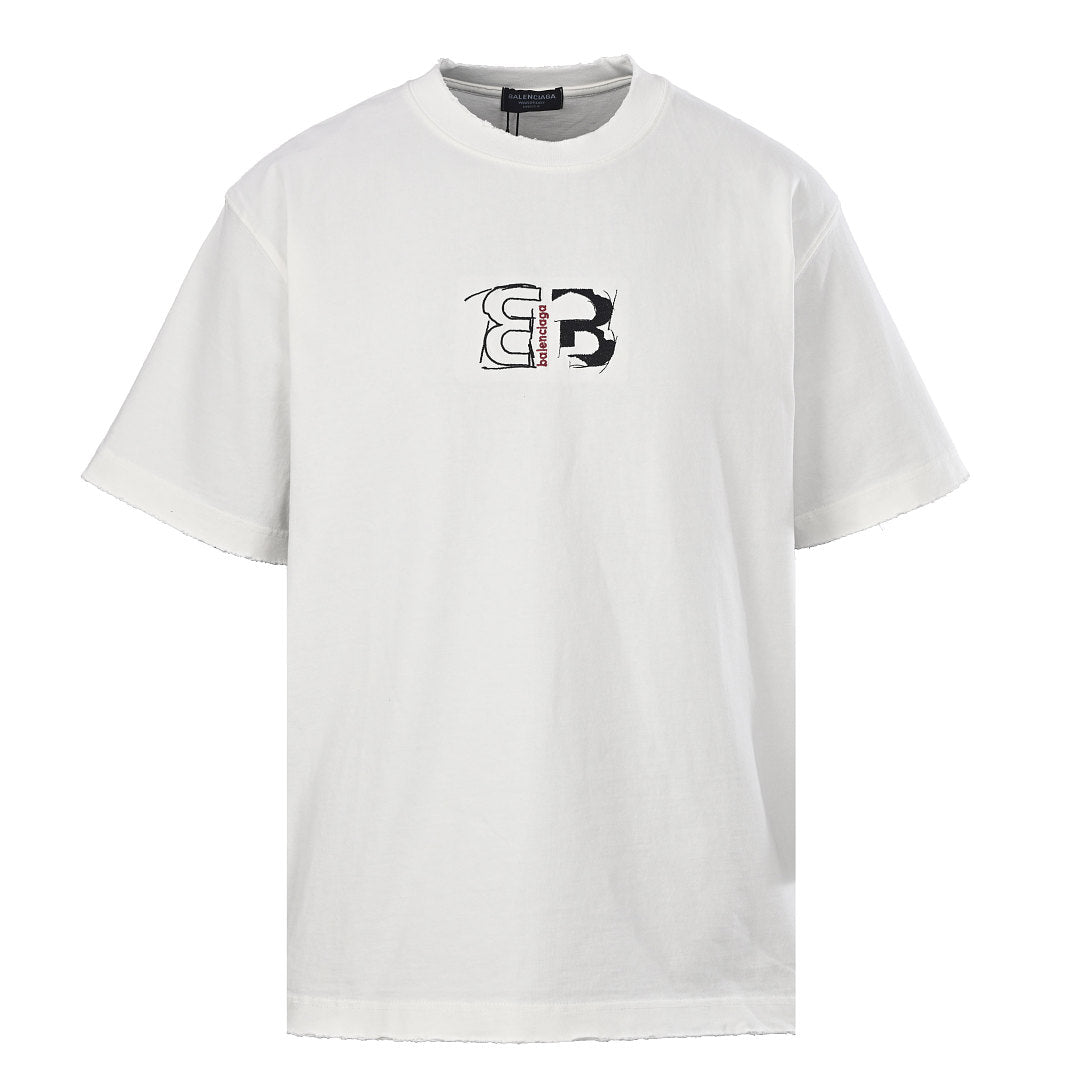 Balenciaga BLCG Double-B Contrast Logo T-Shirt – White