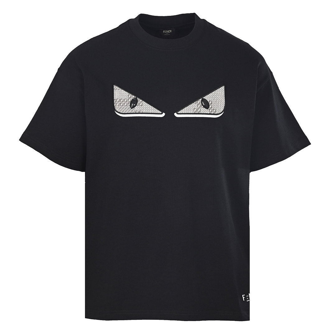 Fendi Roma Bag Bugs Eyes Appliqué T-Shirt — BLACK