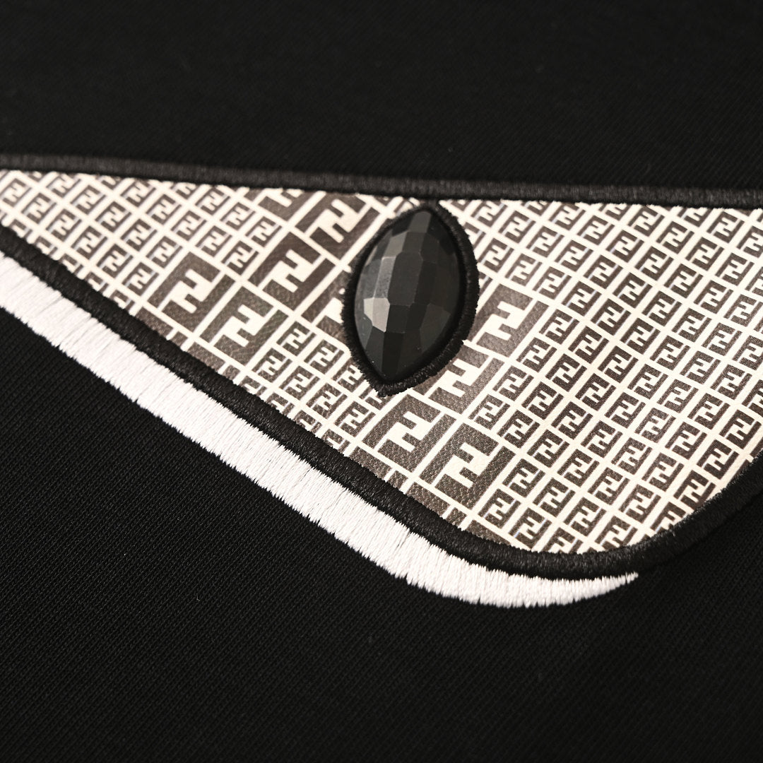 Fendi Roma Bag Bugs Eyes Appliqué T-Shirt — BLACK