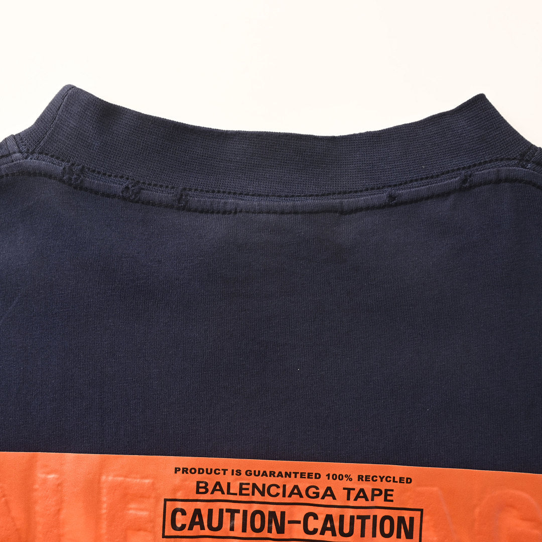 Balenciaga Caution Label Tie-Dye Stripe Oversized T-Shirt – Navy