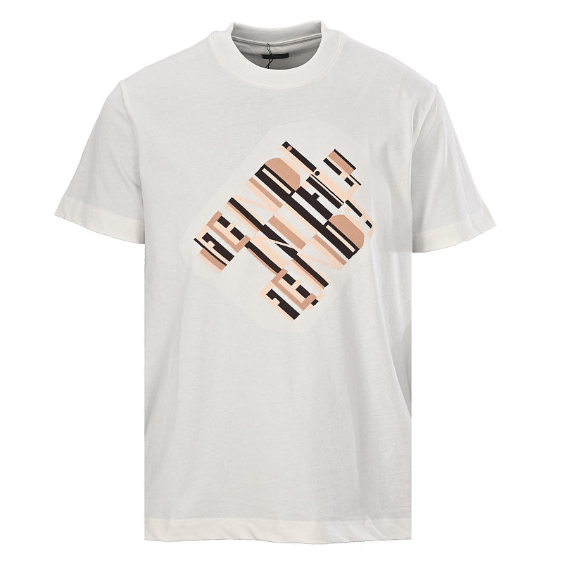 Fendi Roma Diagonal Embroidered Logo T-Shirt — Off-White