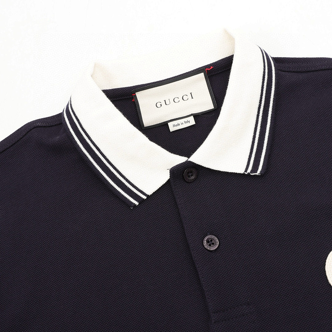 Gucci Short-Sleeve Polo with Embroidered Double G Emblem on the Chest