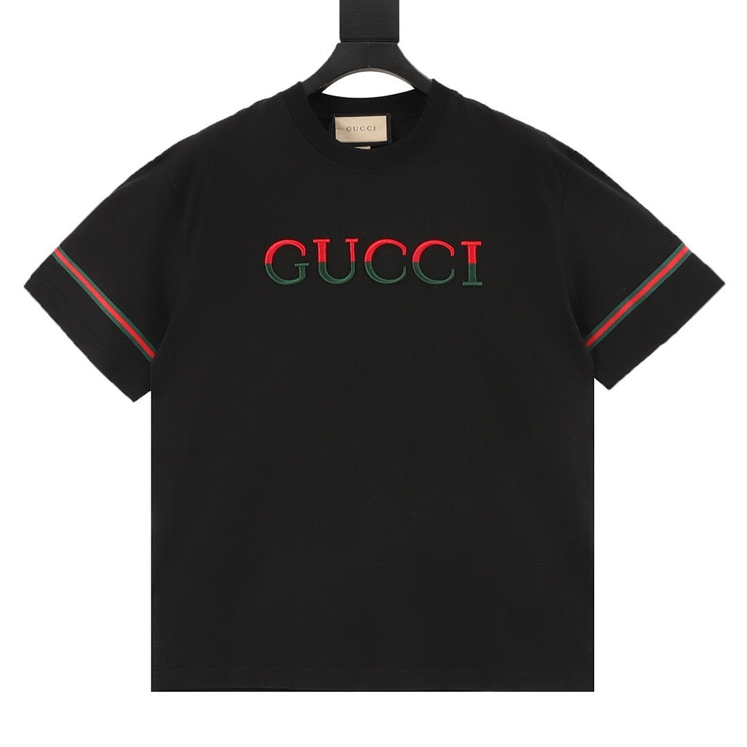 Gucci 3D Embroidered Web Short-Sleeve Top