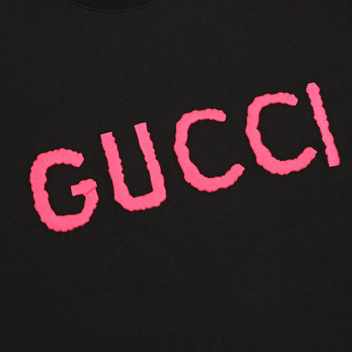 Gucci Pink Short-Sleeve Top with Embroidered Lettering